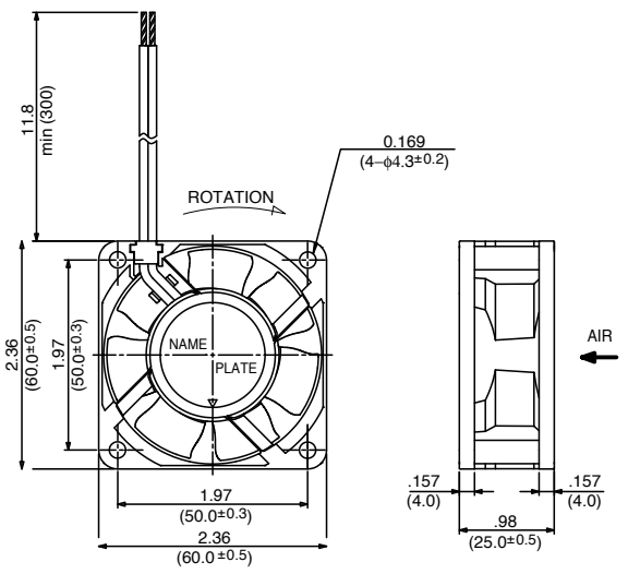 Габаритные размеры осевого вентилятора 2410SB-05W-S49 NMB axial fan