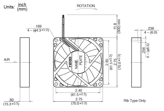 Габаритные размеры осевого вентилятора 2806KL-04W-B50-B00 NMB axial fan Габаритные размеры осевого вентилятора 2806KL-04W-B50-B00 NMB axial fan