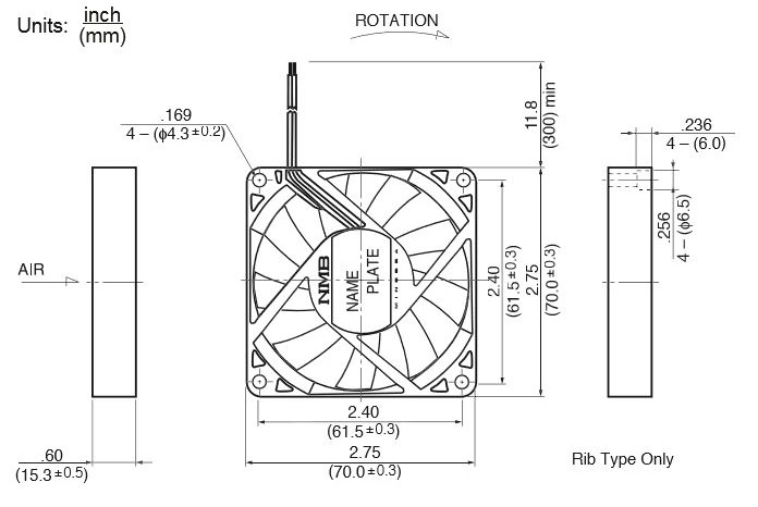 Габаритные размеры осевого вентилятора 2806KL-04W-B60-B00 NMB axial fan