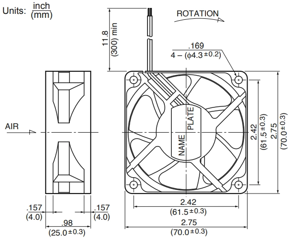 Габаритные размеры осевого вентилятора 2810KL-04W-B10 NMB axial fan