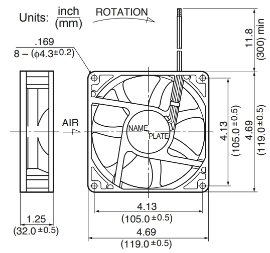 Габаритные размеры осевого вентилятора 4712KL-05W-B20 NMB axial fan