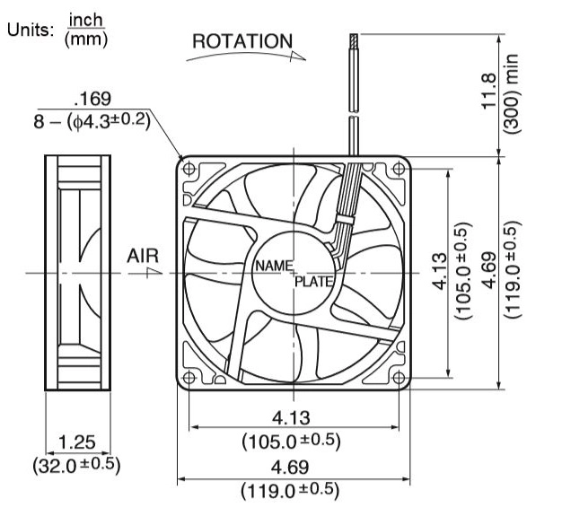 Габаритные размеры осевого вентилятора 4712KL-05W-B40-P00 NMB axial fan Габаритные размеры осевого вентилятора 4712KL-05W-B40-P00 NMB axial fan