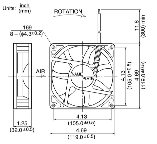 Габаритные размеры осевого вентилятора 4712KL-07W-B20-P00 NMB axial fan