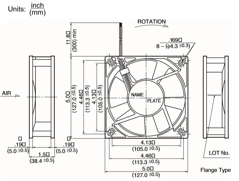 Габаритные размеры осевого вентилятора 5015KL-04W-B39-E50 NMB axial fan