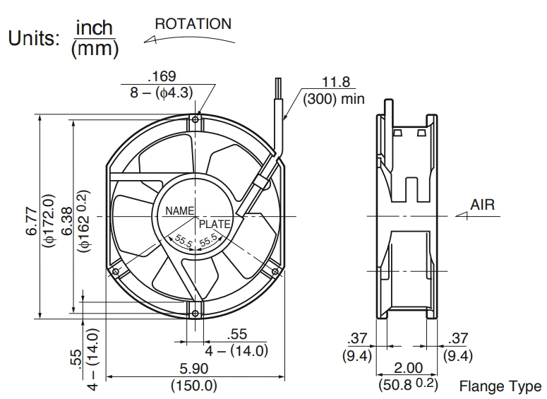 Габаритные размеры осевого вентилятора 5920PL-05W-B60 NMB axial fan