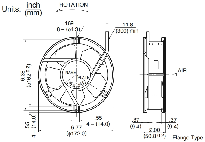Габаритные размеры осевого вентилятора 6820PL-05W-B70 NMB axial fan