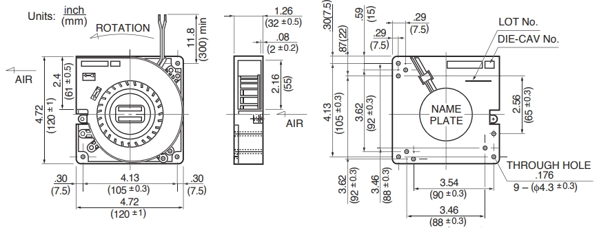 Габаритные размеры радиального вентилятора BG1203-B053-000 NMB Technologies