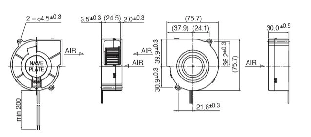 Габаритные размеры радиального вентилятора BG0702-B044-000-T0 NMB Technologies