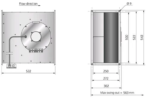 Габаритные размеры RK 500x250 D3 ErP