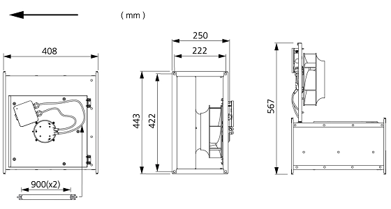 Размеры вентилятора RKB 400x200 C1 EC Размеры вентилятора RKB 400x200 C1 EC