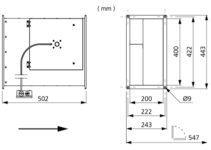Размеры вентилятора RKB 400x200 E1 ErP Размеры вентилятора RKB 400x200 E1 ErP