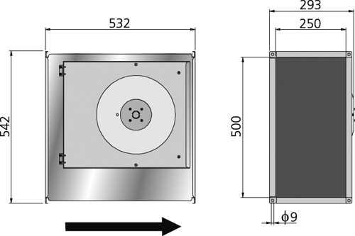 Размеры вентилятора RKB 500x250 G1 Размеры вентилятора RKB 500x250 G1
