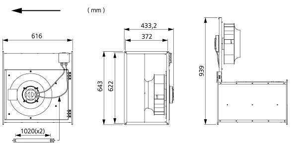 Размеры вентилятора RKB 600x350 A1 EC Размеры вентилятора RKB 600x350 A1 EC