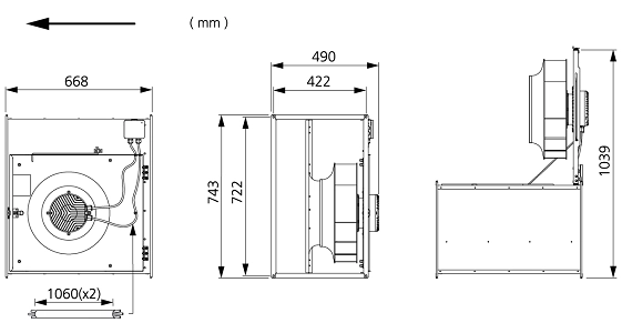 Размеры вентилятора RKB 700x400 B1 EC