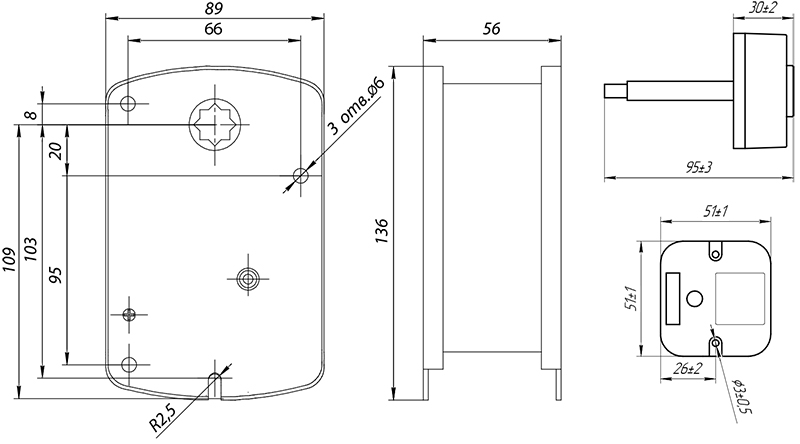 Размеры электропривода BVM BLF24-03-T