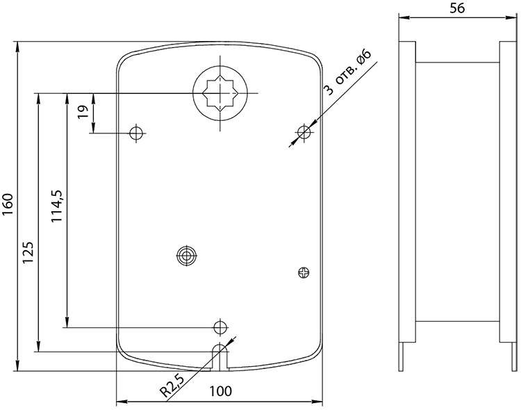 Размеры электропривода BVM BLF24-05