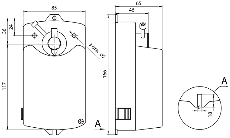 Размеры электропривода BVM LM24-SR-4