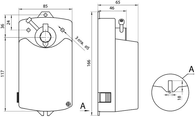 Размеры электропривода BVM LM24-SR-4N