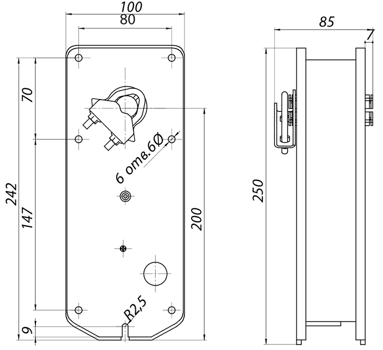 Размеры электропривода BVM SM230-BS-20N