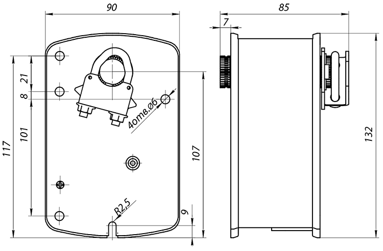 Размеры электропривода BVM TS03-230