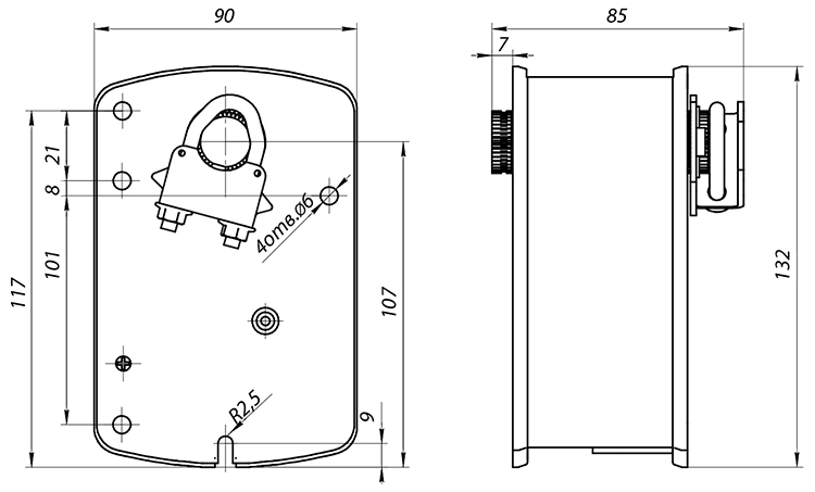 Размеры электропривода BVM TS03-230S