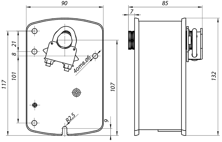 Размеры электропривода BVM TS03-24