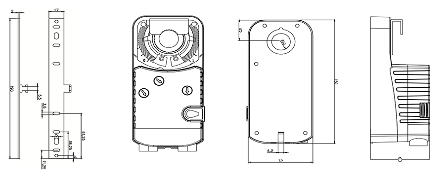 Габаритные размеры электропривода VAV20NM BVM