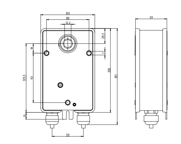 Размеры электропривода ENSO LAB R-BLF24
