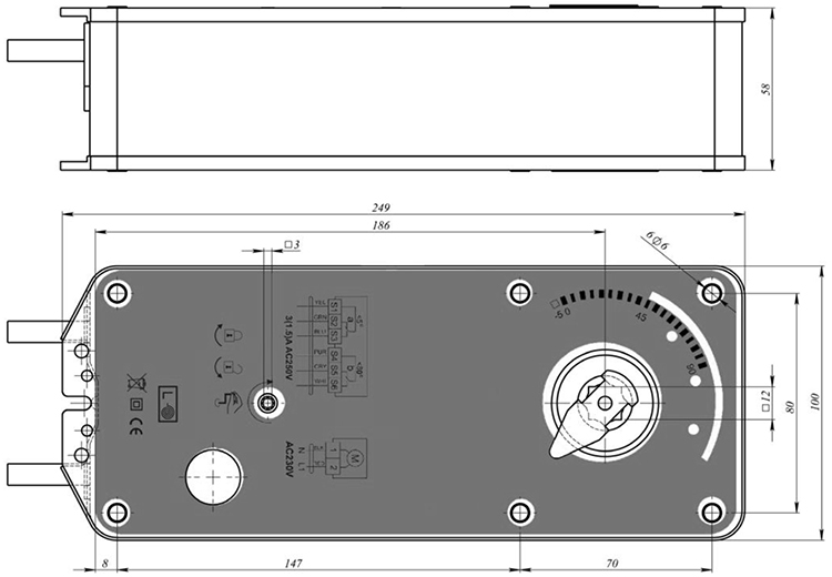 Размеры электропривода MAKO BFN24M (10Hm)