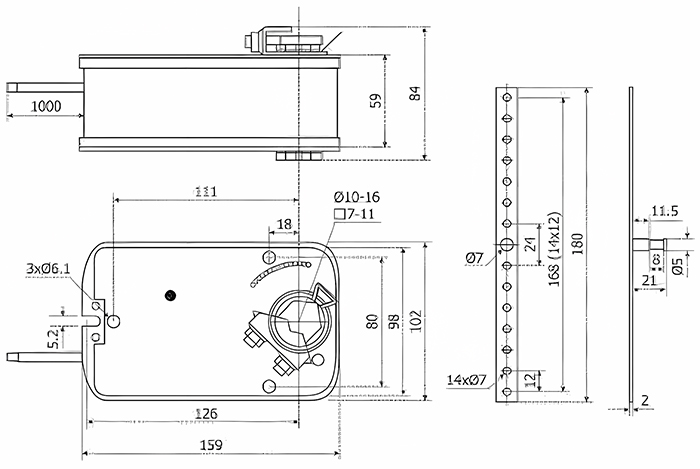 Размеры электропривода MAKO LF24M (5Hm)