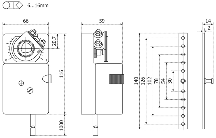 Размеры электропривода MAKO LM24A-SRM (5Hm)