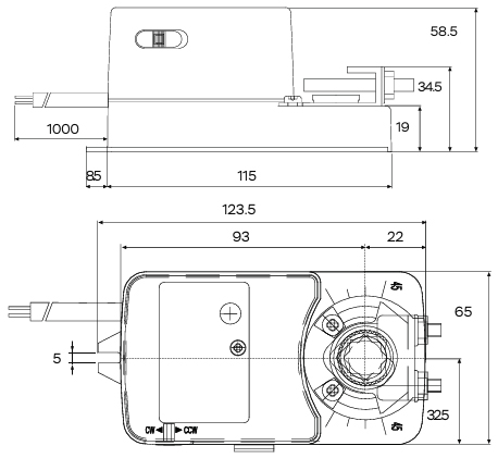 Размеры электропривода UCP LEC-24-05