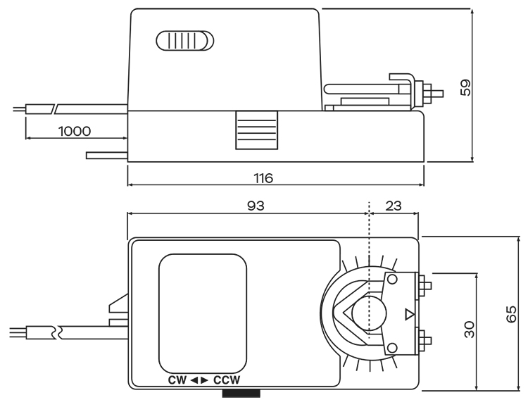 Размеры электропривода UCP LMU-24-05