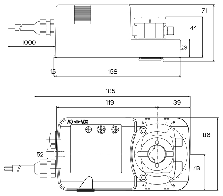 Размеры электропривода UCP REC-24-20