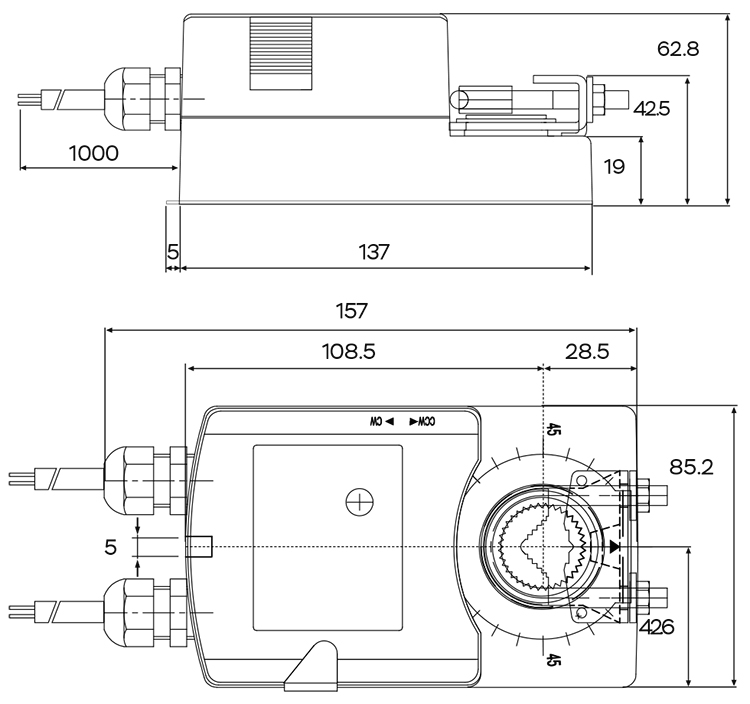 Размеры электропривода UCP SEC-24-10