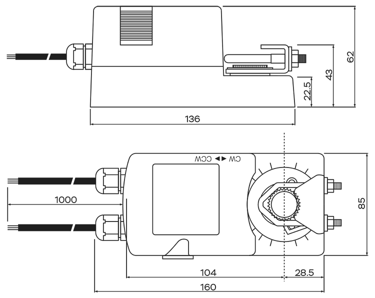 Размеры электропривода UCP SMC-24-10