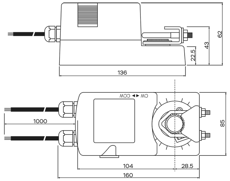 Размеры электропривода UCP SMU-230-10
