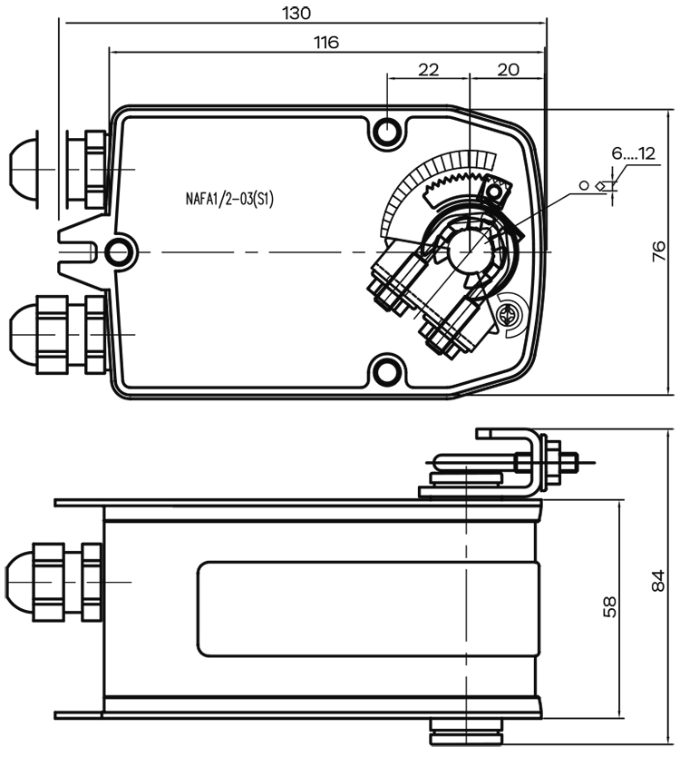 Размеры электропривода UCP TFU-24-03