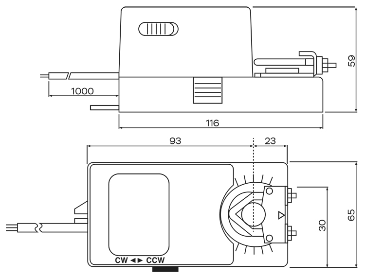 Размеры электропривода UCP TMU-24-02