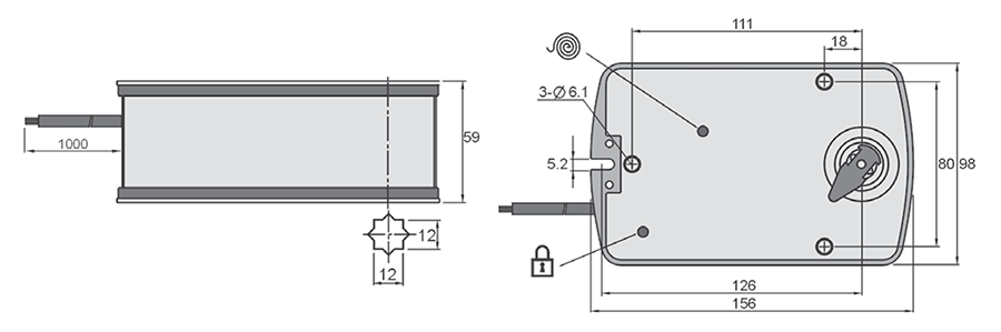Размеры электропривода UCP UB(230)-05T