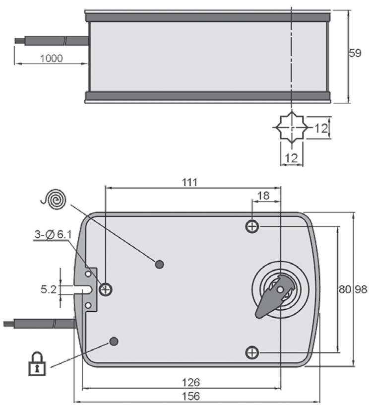Размеры электропривода UCP UB(24)-05T