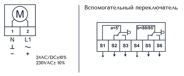 Схема подключения электропривода MAKO BLF24M (5Hm)