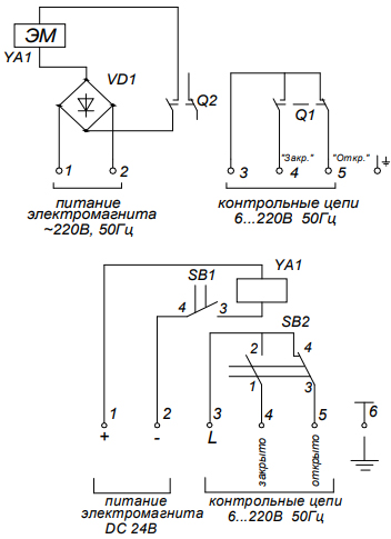 Схема подключения электропривода MS038-220 ALLFA ASTRA