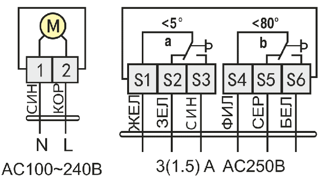 Схема подключения электропривода UCP UB(230)-05T