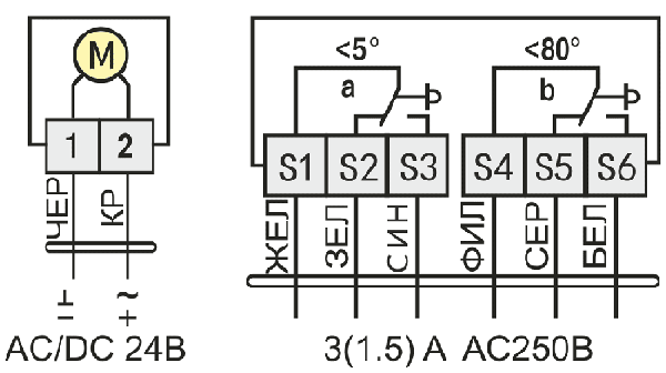Схема подключения электропривода UCP UB(24)-03T