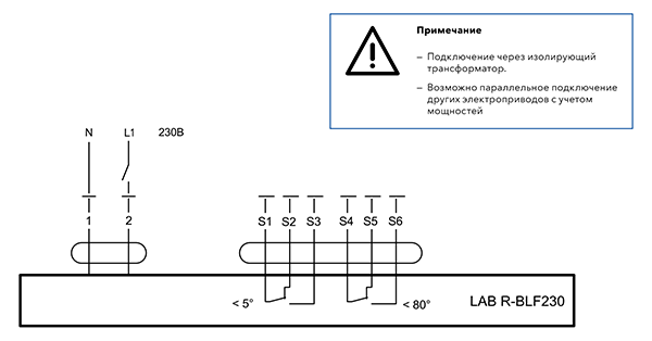 Схема подключения электропривода ENSO LAB R-BLF230