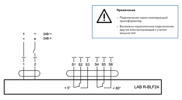 Схема подключения электропривода ENSO LAB R-BLF24
