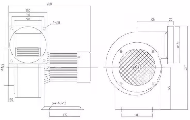 Габаритные размеры SIROCCO FAN CY125 Габаритные размеры SIROCCO FAN CY125