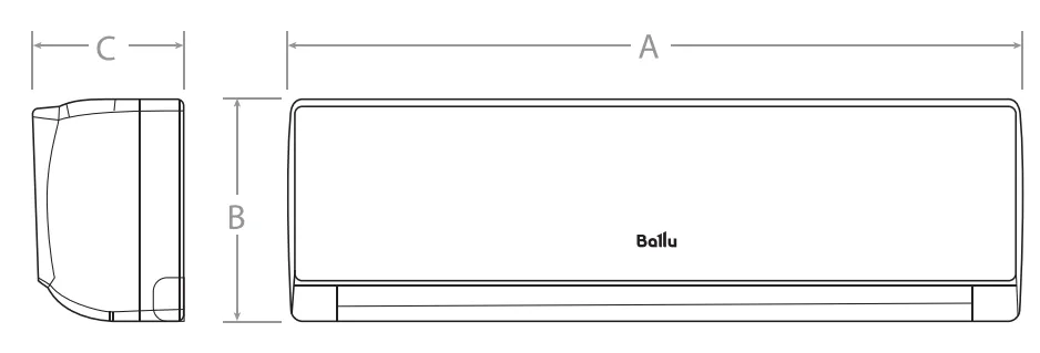 Габаритные размеры внутреннего блока BSQ-36HN1