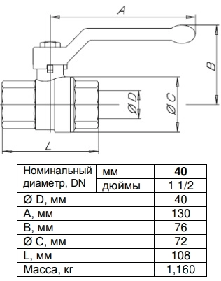 Габаритные размеры шарового крана Danfoss 065B8211